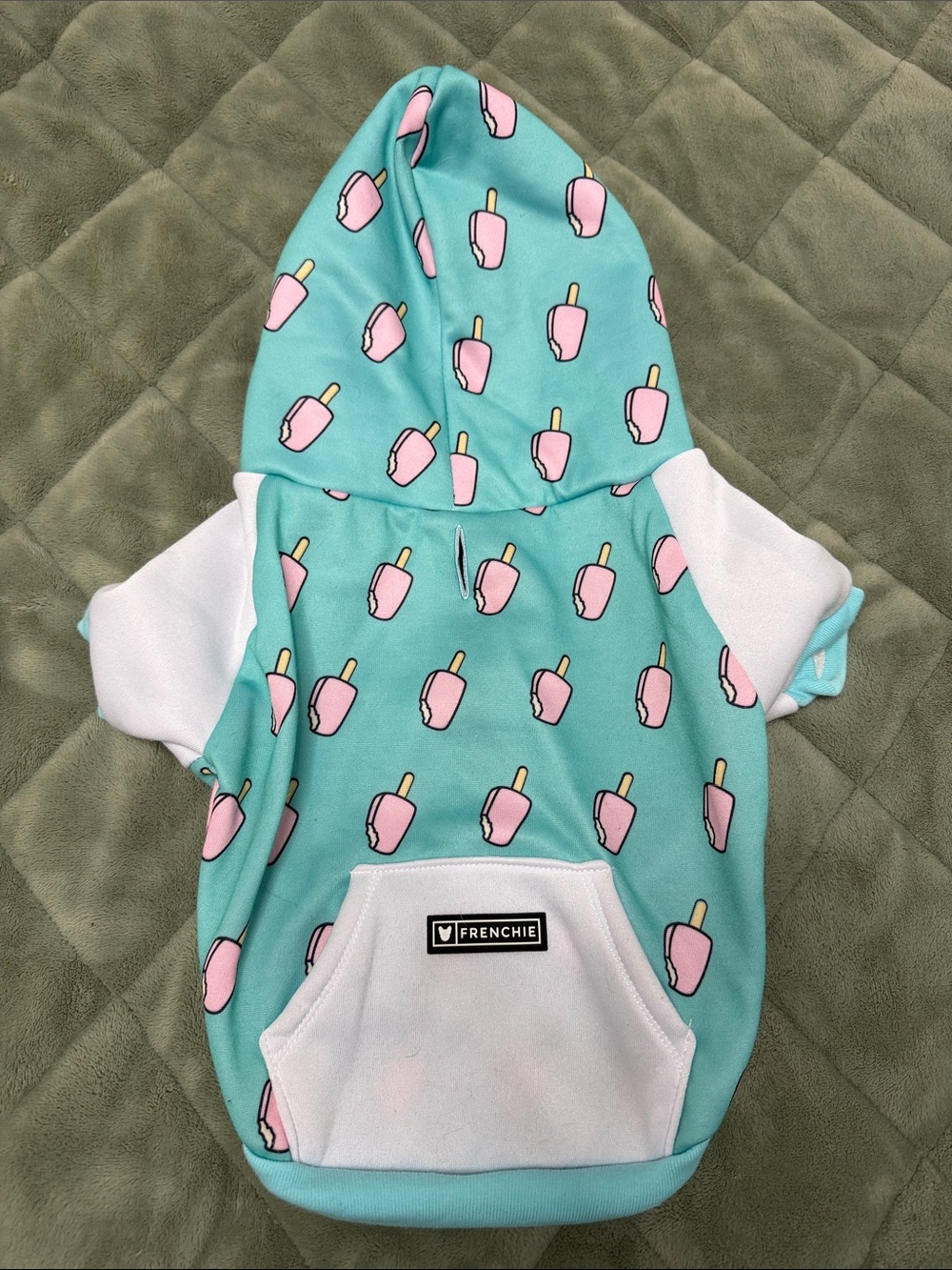 Frenchie Mint Dog Hoodie with Pink Popsicle Print